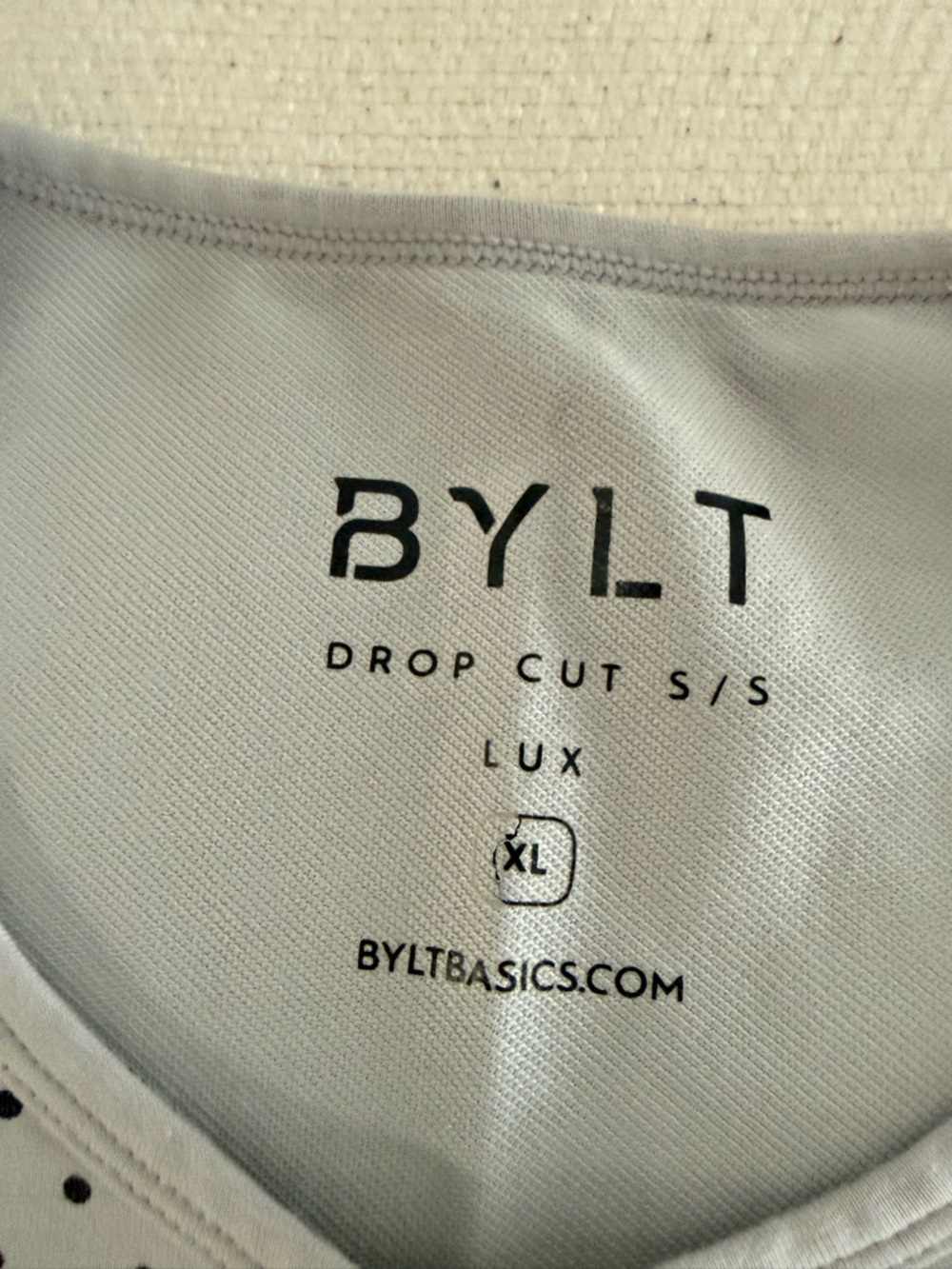 BYLT Drop Cut Lux T-Shirt in Grey with Black Dots. - Picture 3 of 3
